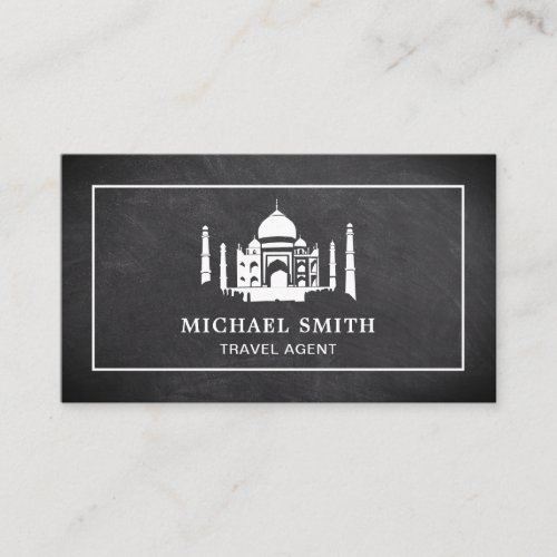 Black Chalkboard White Taj Mahal Travel Agent Business Card