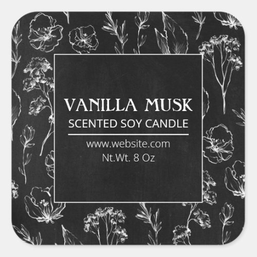 Black Chalkboard Wildflowers Soy Candle Labels