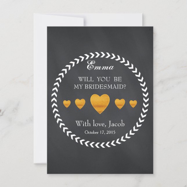 Black Chalkboard Will You Be My Bridesmaid Invitation (Front)