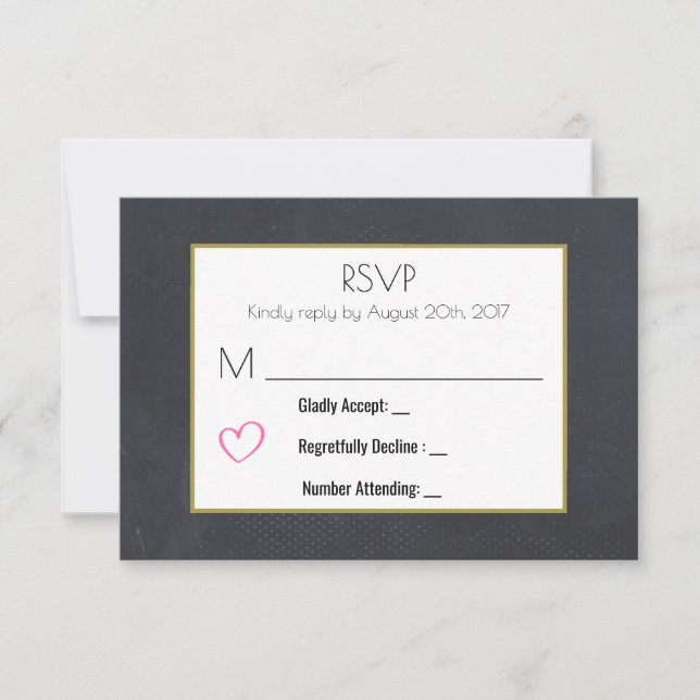 Black Chalkboard with a Pink Heart RSVP (Front)