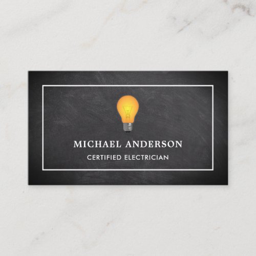 Black Chalkboard Yellow Light Bulb Electrician Business Card