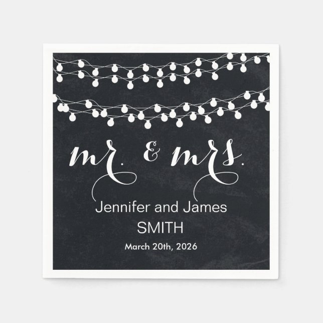 Black Challkboard Wedding Confetti Gold Glitter Napkins (Front)