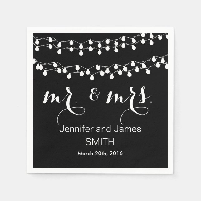 Black Challkboard Wedding Confetti Gold Glitter Napkins (Front)