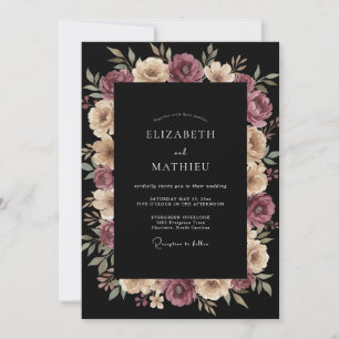 Black Champagne Dahlia Wedding Invitation