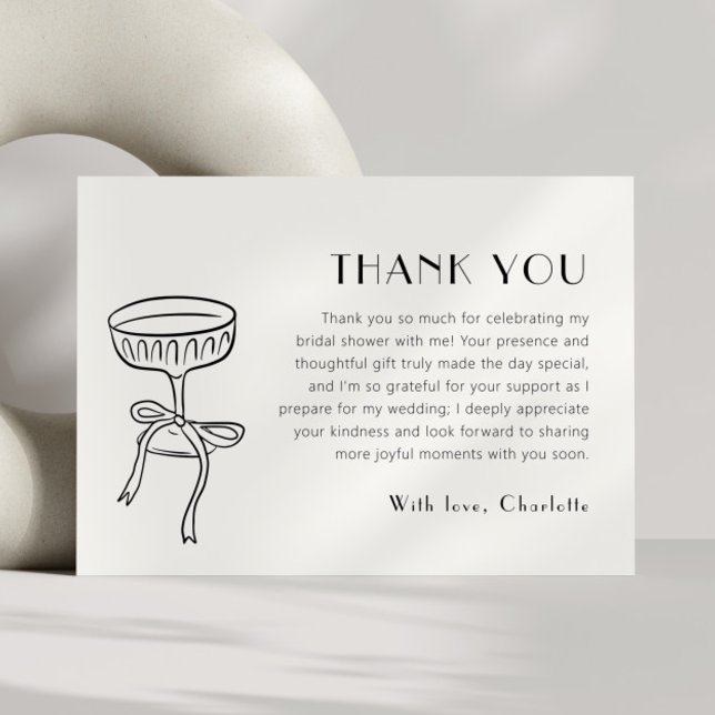 Black Champagne Glass With Bow Bridal Shower Thank You Card (Creator Uploaded)