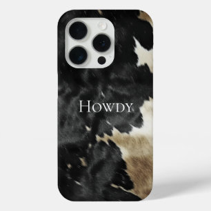Black Champagne Gold Cowboy Cowgirl Cowhide iPhone 15 Pro Case