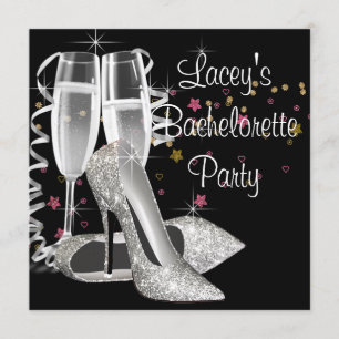 Black Champagne High Heels Bachelorette Party Invitation