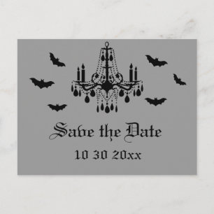 Black Chandelier and Damask Save the Date Postcard