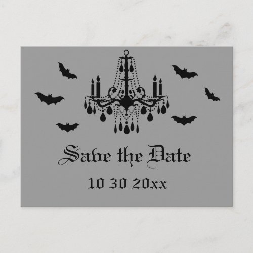 Black Chandelier and Damask Save the Date Postcard