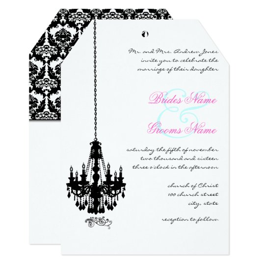 Black Chandelier Damask Wedding Invitations