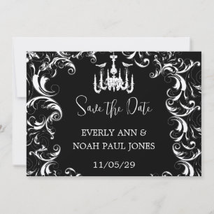 Black Chandelier Love Bird Wedding Invitation