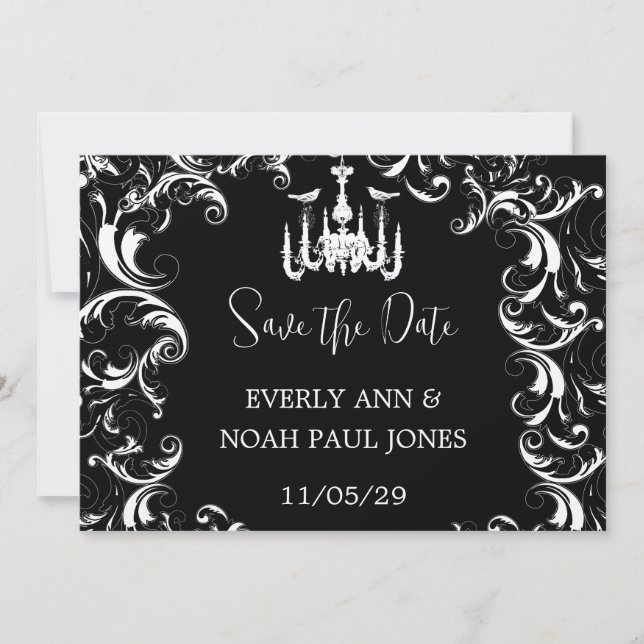 Black Chandelier Love Bird Wedding  Invitation (Front)