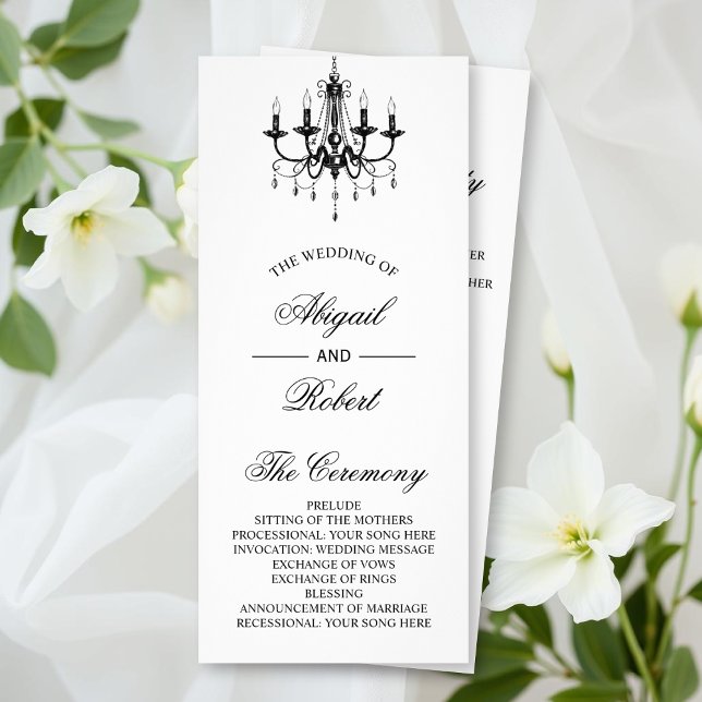 Black chandelier Old Money wedding program (Creator Uploaded)