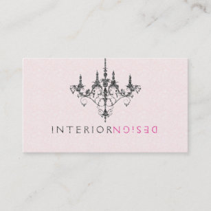 Black Chandelier Pink background Interior Design Business Card