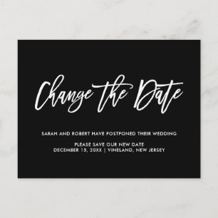 Black Change the date Postponed Cancelled wedding Announcement Postcard