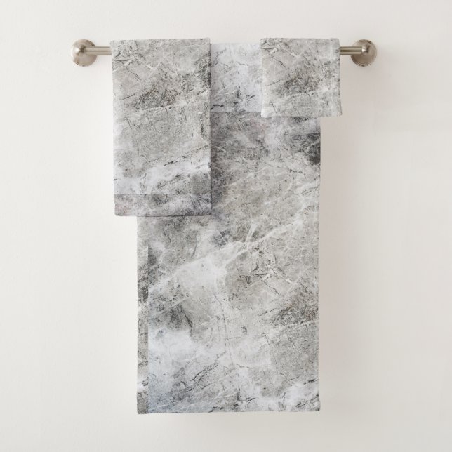Black Charcoal and White Marble Pattern Bath Towel Set (Insitu)