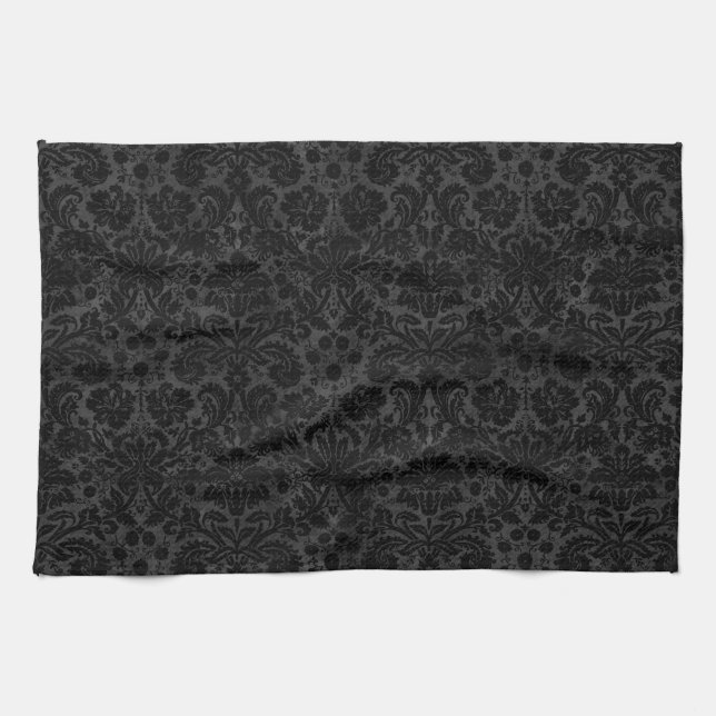 Black Charcoal Damask Kitchen Towel (Horizontal)