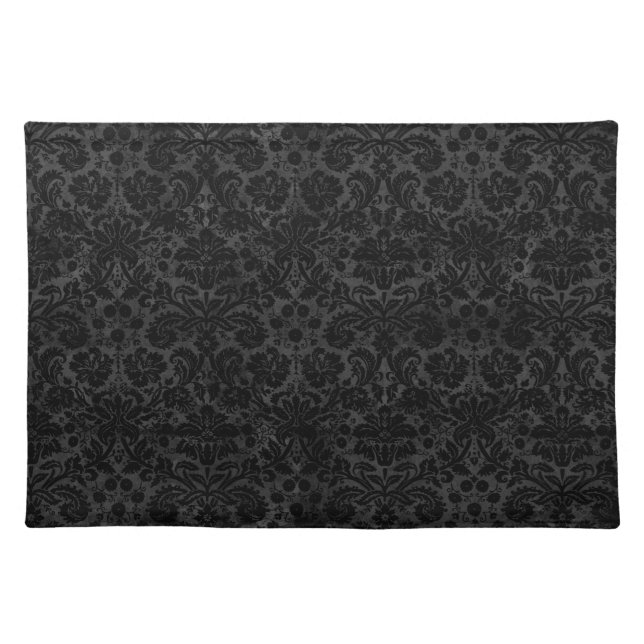 Black Charcoal Damask Placemat (Front)
