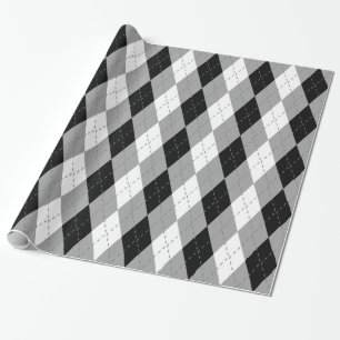 Black Charcoal Dk Gray Wht XL Argyle Wrapping Paper