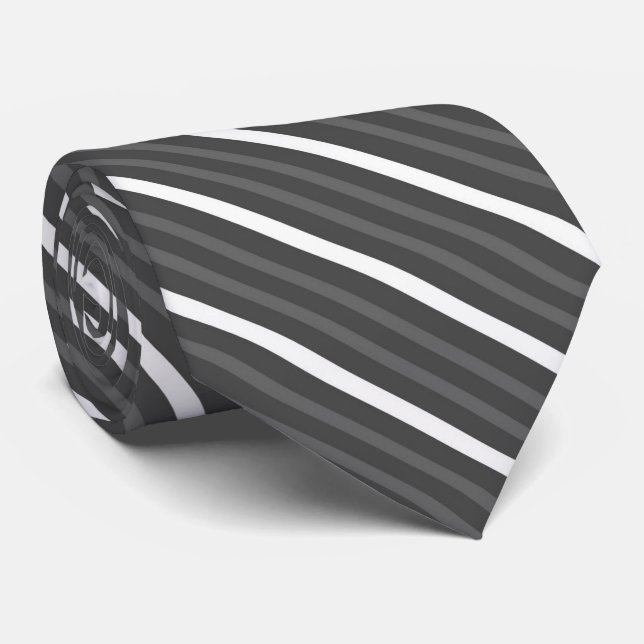 Black Charcoal, Gray And White Diagonal Stripes Neck Tie (Rolled)
