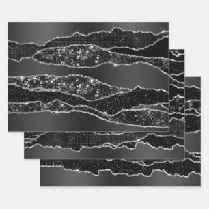 Black charcoal gray silver foil glitter classy wrapping paper sheets