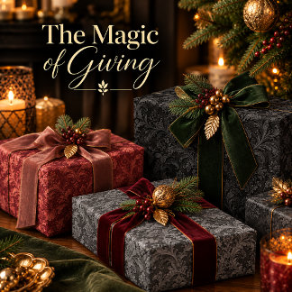 Black, Charcoal Gray & Terracotta Red Baroque Wrapping Paper Sheets