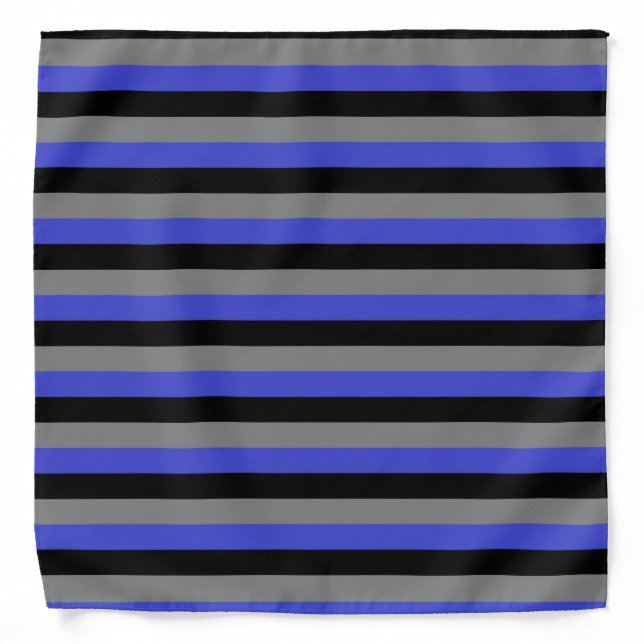 Black, Charcoal Grey and Blue Stripes Bandana (Front)