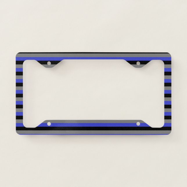 Black, Charcoal Grey and Blue Stripes License Plate Frame (Front)