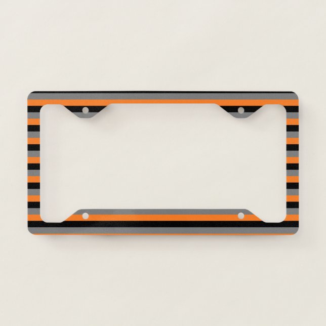 Black, Charcoal Grey and Orange Stripes License Plate Frame (Front)