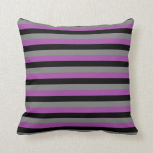 Black, Charcoal Grey and Purple Stripes Throw Pillow
