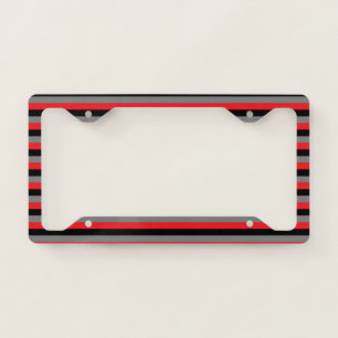 Black, Charcoal Grey and Red Stripes License Plate Frame