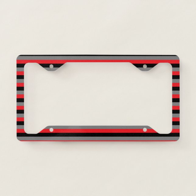 Black, Charcoal Grey and Red Stripes License Plate Frame (Front)