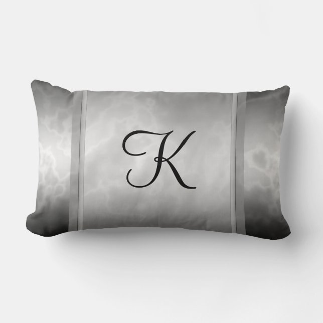 Black Charcoal Marble Personalized Lumbar Pillow (Front)