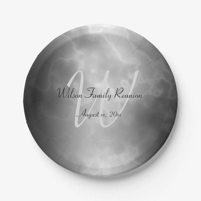 Black Charcoal Marble Personalized Paper Plates (Front)