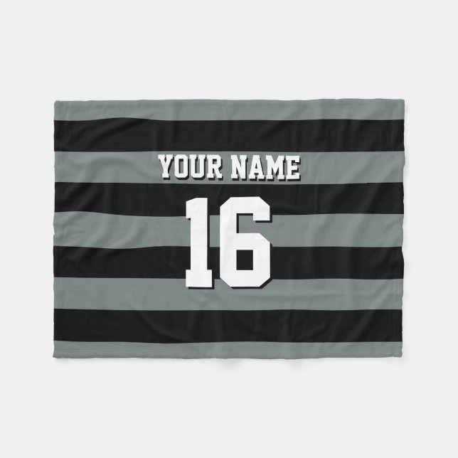 Black Charcoal Team Jersey Preppy Stripe Fleece Blanket (Front (Horizontal))