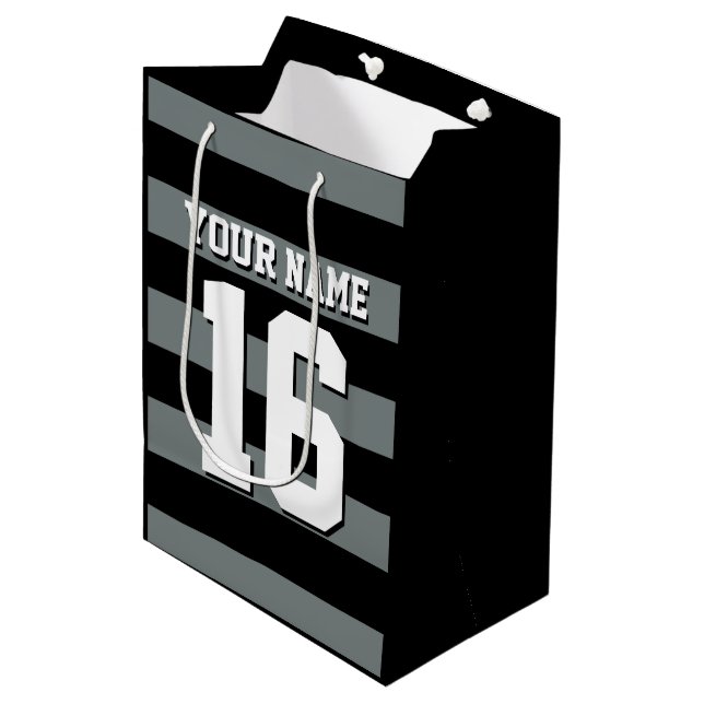 Black Charcoal Team Jersey Preppy Stripe Medium Gift Bag (Front Angled)