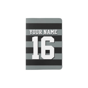 Black Charcoal Team Jersey Preppy Stripe Passport Holder