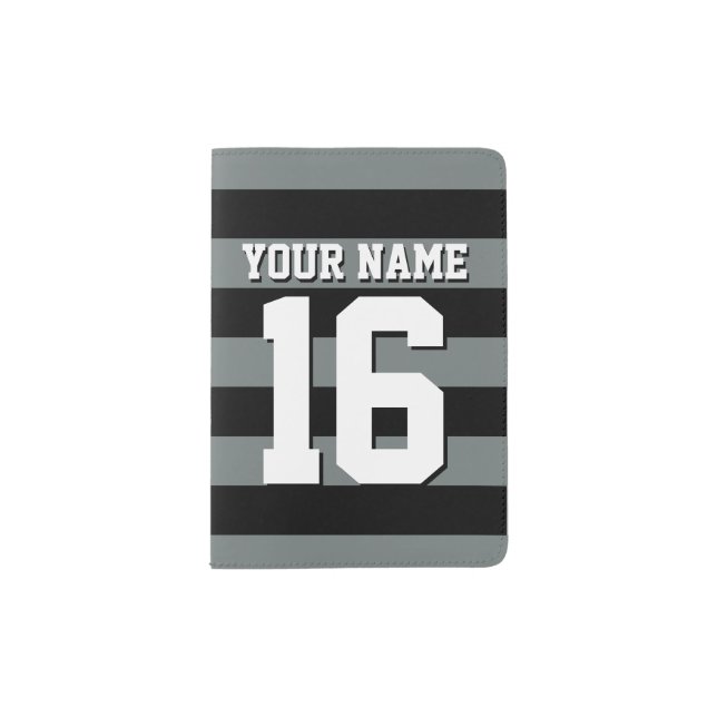 Black Charcoal Team Jersey Preppy Stripe Passport Holder (Front)