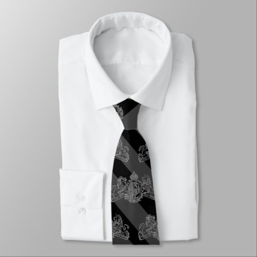 Black Charcoal Tuxedo Stripe Silver Emblem Tie