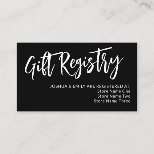 Black Charming Calligraphy Wedding Registry Enclosure Card