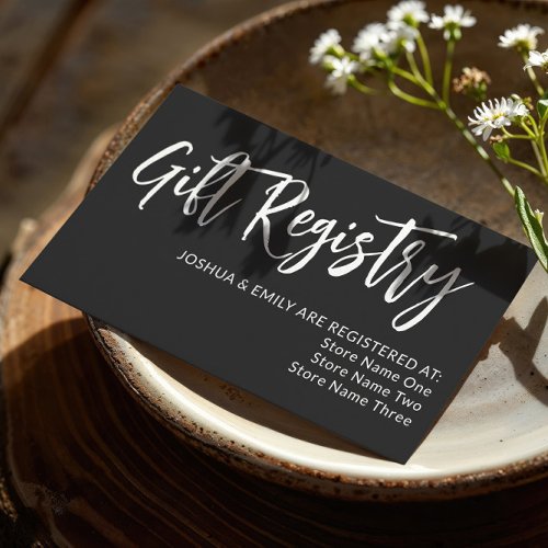 Black Charming Calligraphy Wedding Registry Enclosure Card