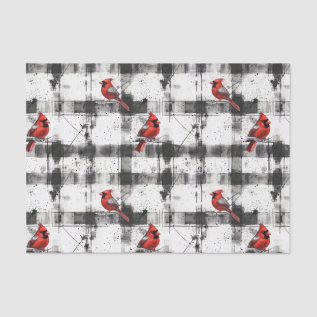 Black Check Cardinal Watercolor  Tissue Paper (Front)