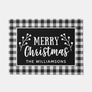 Black  Check Merry Christmas  Farmhouse Door Doormat