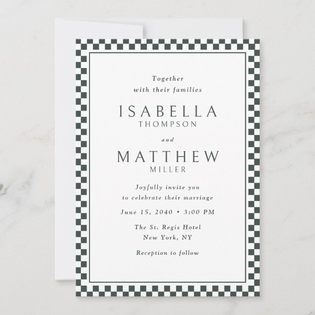 Black Checker Frame Wedding Invitation (Front)