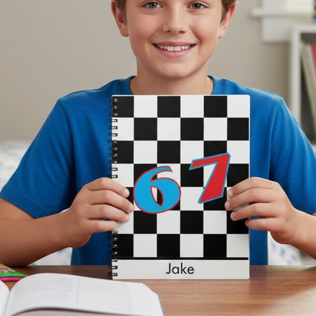Black Checker Personalized Name 67 Number Design Notebook (Creator Uploaded)