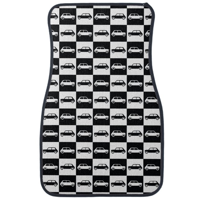 Black Checkerboard Mini Cooper Car Floor Mat (Front)