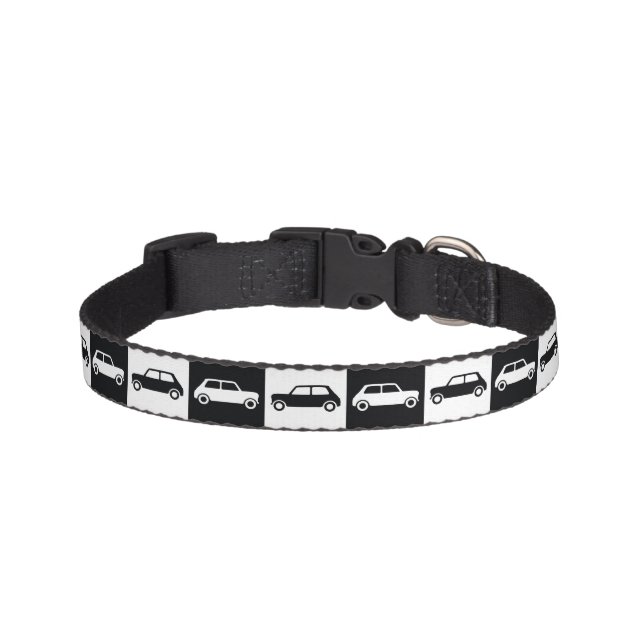 Black Checkerboard Mini Cooper  Pet Collar (Front)