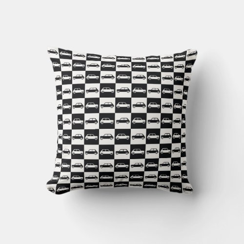 Black Checkerboard Mini Cooper Throw Pillow