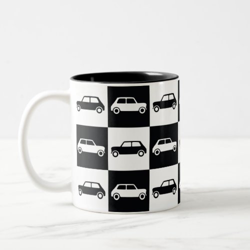 Black Checkerboard Mini Cooper Two_Tone Coffee Mug