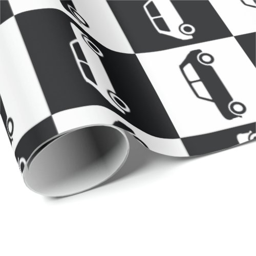 Black Checkerboard Mini Cooper Wrapping Paper